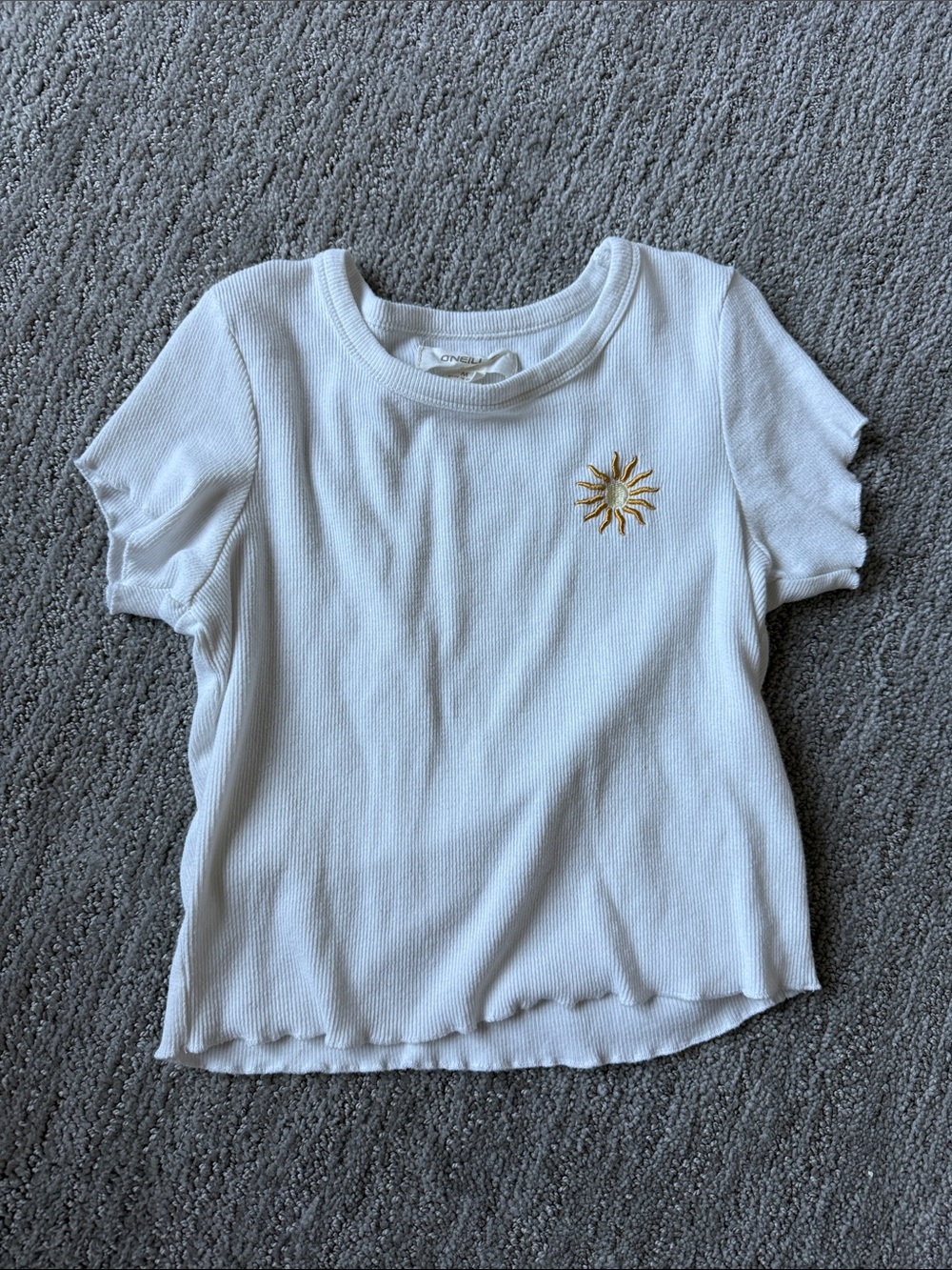 White Kids Sun Embroidered Ribbed Tee